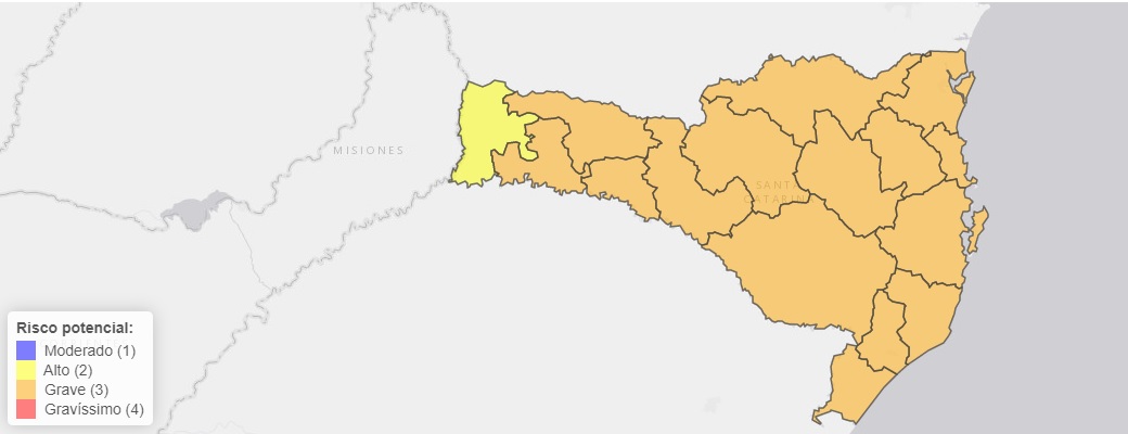 Mapa do potencial de risco para Covid-19 em Santa Catarina