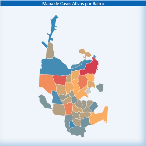 Mapa mostra situação em cada bairro de Joinville | Fonte: Prefeitura de Joiniville