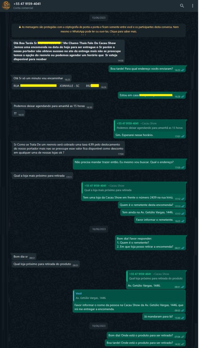 Captura de tela da conversa da vítima com os suspeitos