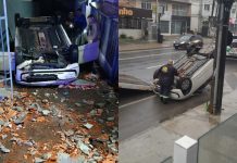 VÍDEO – Carro capota em garagem na zona Sul de Joinville